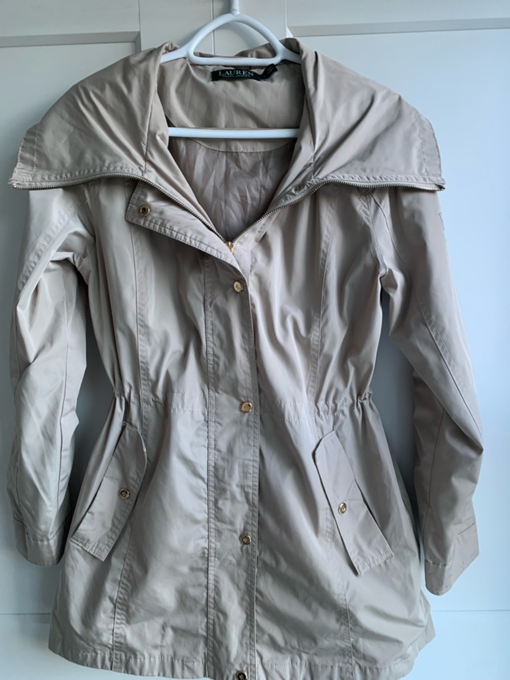 Lauren Ralph Lauren Light Beige Hooded Trench Coat Rain jacket size S
